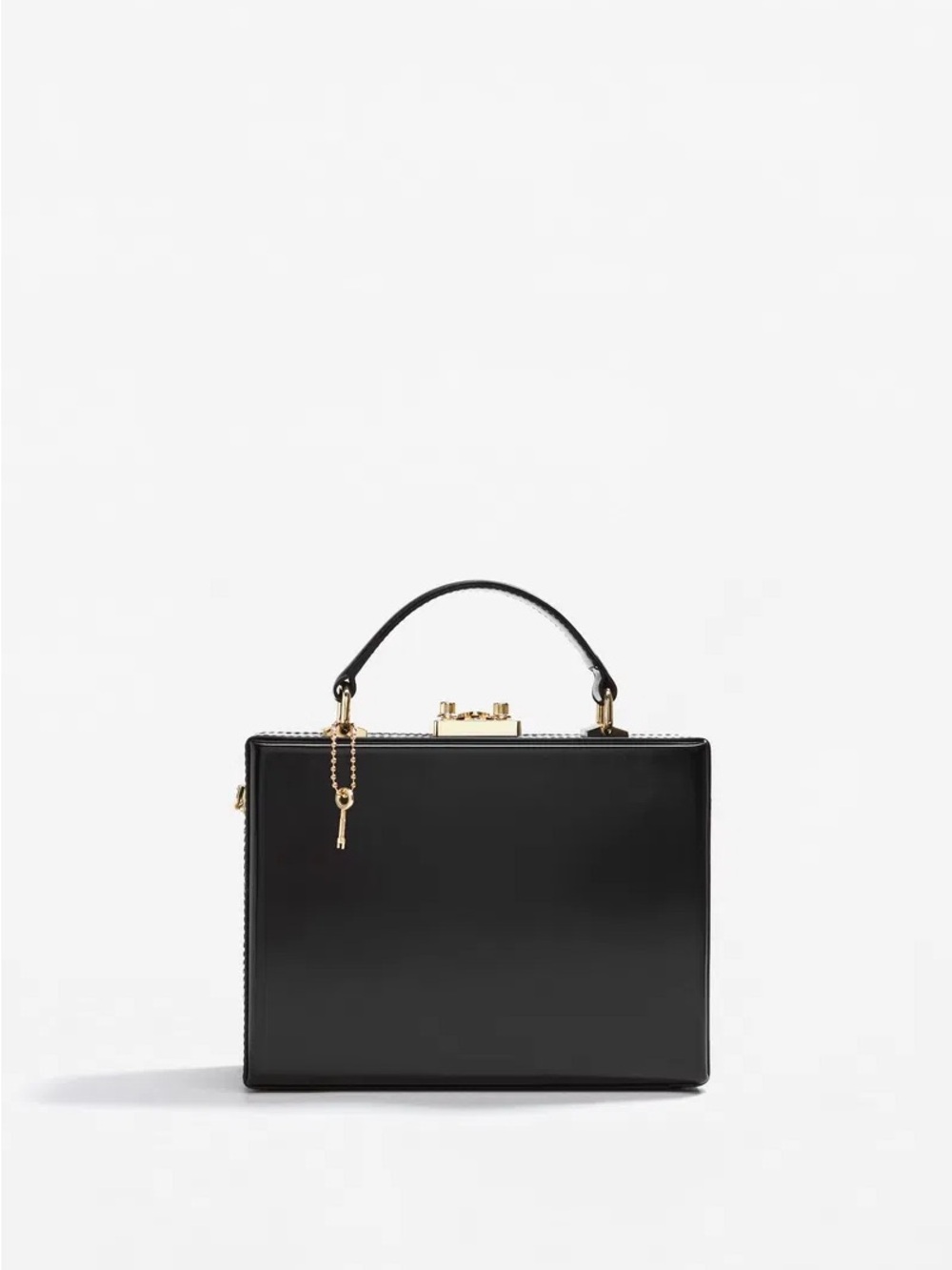 Mango Black Coffer Bag with Gold Spring Lock Clasp